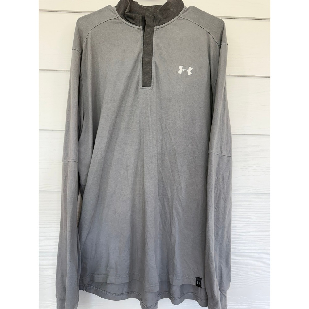 #A- 044- Under Armour Womens Gray HeatGear Loose Fit Quarter Button Pullover XL